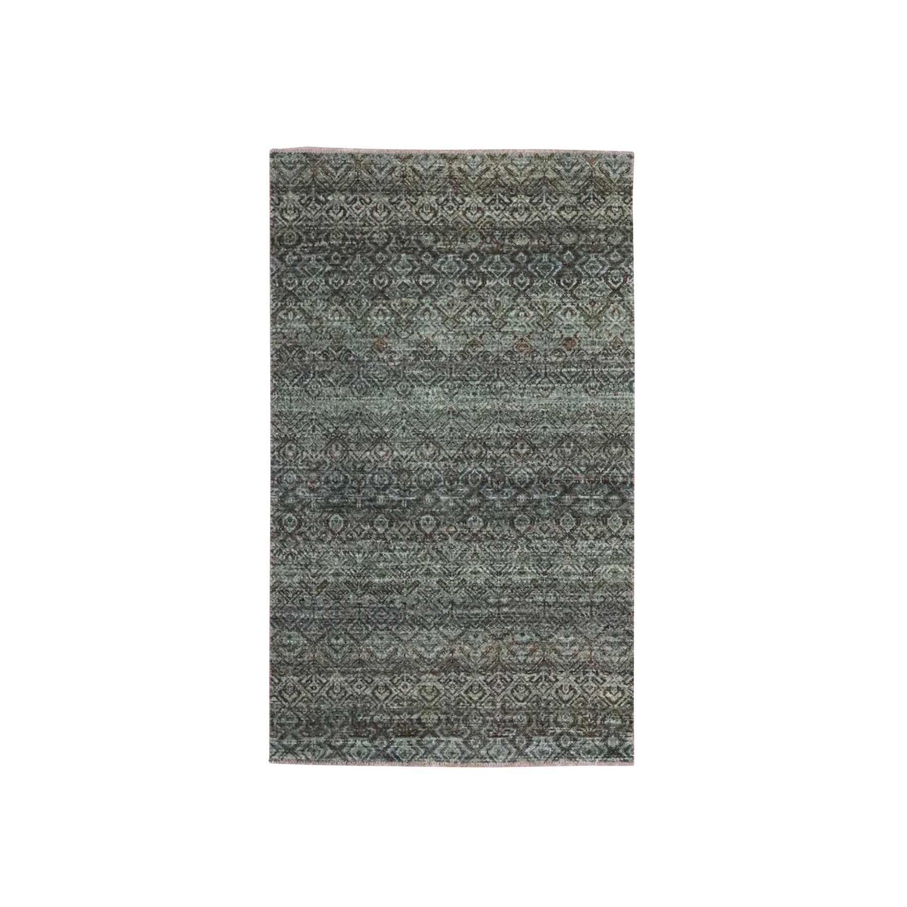 3'x5'1" Stone Gray, Hand Knotted, Soft Wool, Tone on Tone, Kohinoor Herat Pattern, Small Geometric Repetitive Diamond Design, Oriental Rug 